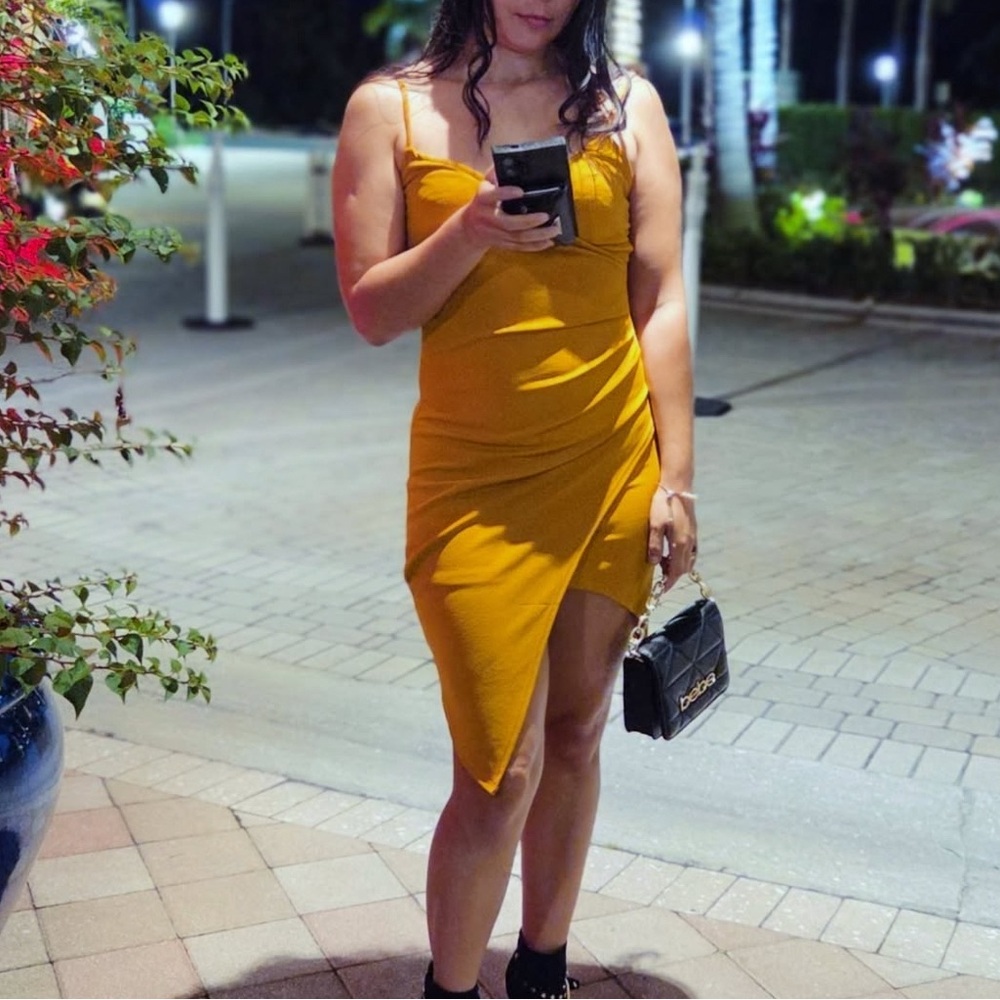 Mind Code Mustard Asymmetrical Dress